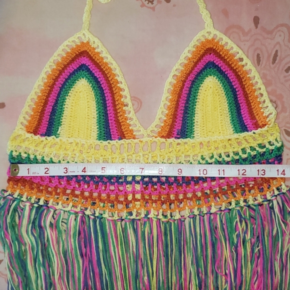 Tassels Crochet Bikini Top. Sexy Colorful Rainbow - Picture 12 of 14